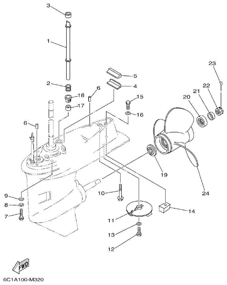 Yamaha F50HET, F60FET, F50HEHD, F60FEHT LOWER CASING & DRIVE 2 parts diagram